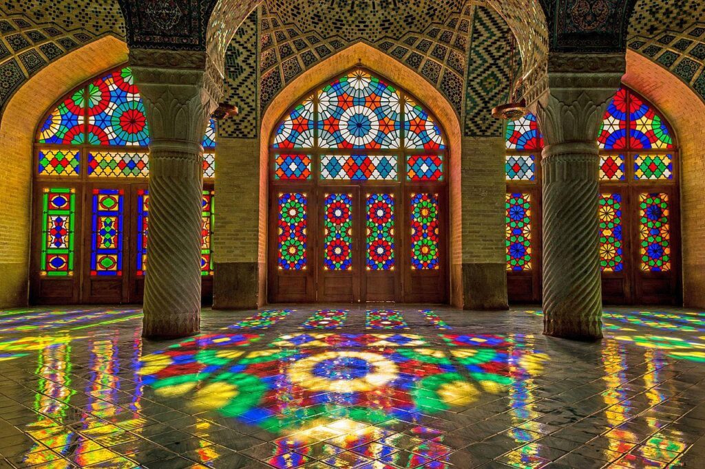 Nasir al-Mulk Mosque also known as pink mosque prayer hall
