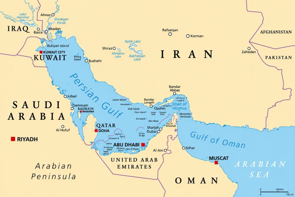 Strait of Hormuz connecting the Persian Gulf and Gulf of Oman