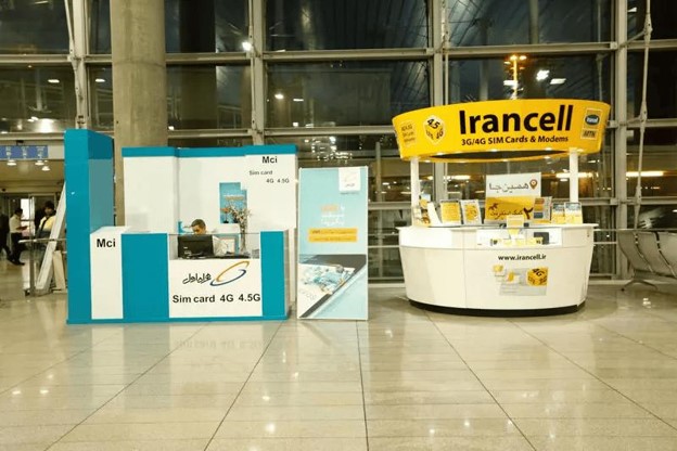 MTN-Irancell and Hamrah Aval booth at Imam Khomeini International Airport