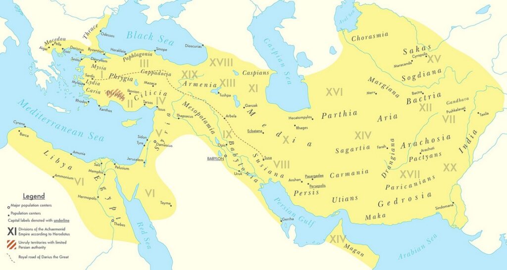 The Achaemenid Empire at its height in 500 BC