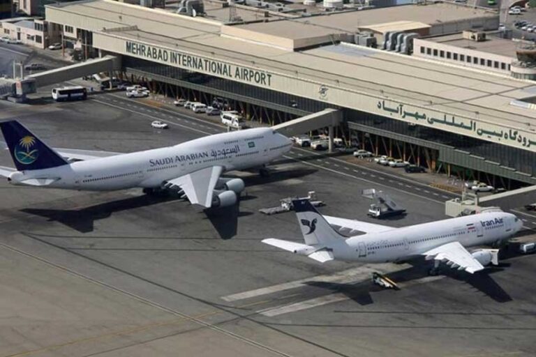 Mehrabad Airport runway with aircraft in Tehran